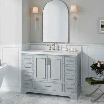 Ariel Stafford 49" Single Oval Sink Bathroom Vanity, Grey, 1.5 White Quartz