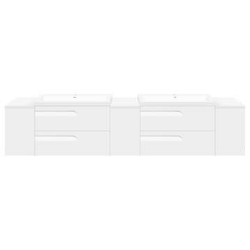 108" Wall-Mount White Vanity Set With Two Sinks, LV7-C21W-108W, Style 7
