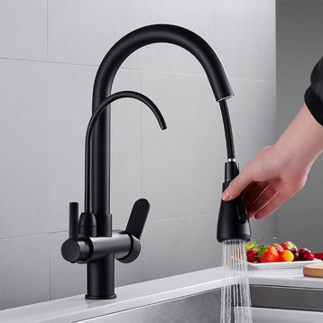 Water Filter Kitchen Faucet Pull Out Faucet Swirling Faucet Solid Brass, Black