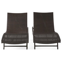 GDF Studio Eliana Outdoor Brown Wicker Chaise Lounge Chair, Set of 2