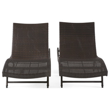 GDF Studio Eliana Outdoor Brown Wicker Chaise Lounge Chair, Set of 2