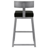 Tyson Barstool, Cantina Black Faux Leather and Silver Bisque Finish, 26"