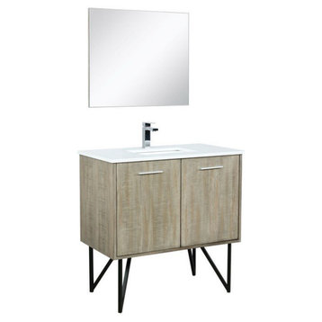 Lancy Modern 36" Rustic Acacia Square Sink Bathroom Vanity Set, Monte Chrome Fau