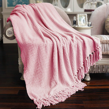 Tweed Knitted Throw Blanket, Candy Pink, 50"x60"