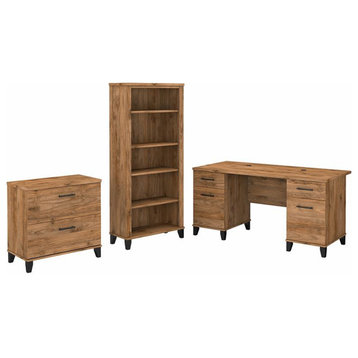 Somerset 60W Desk with File Cabinet & Bookcase in Fresh Walnut - Engineered Wood