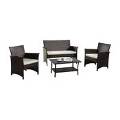 Modern Outdoor Garden, Patio 4-Piece Seat Wicker Sofa Furniture Set, Brown