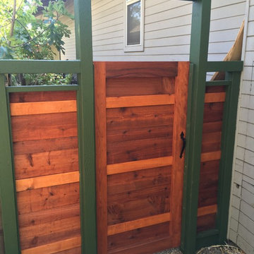 Redwood gate with bamboo