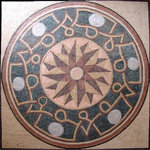 Mozaico - Roman Floor Moisac Art Tile - Papillon, 35"x35" - Bring color and dimension to your decorative flooring projects with the Papillon Roman floor tile. Showcasing a gold and purple starburst center with a maze of Roman guilloche chains and circles, these hand-cut natural stone squares go indoors or outdoors - wherever you want to create a statement. With a mesh backing our mosaic tiles are easy to install as table tops, decorative wall art and flooring.