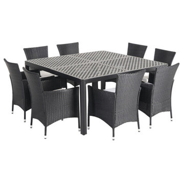 Louise Outdoor Aluminum and Wicker 8 Seater Dining Set, Antique Matte Black, Bla