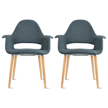 Modern Fabric With Arms Organic Dining Chairs, Set of 2, Slate Blue