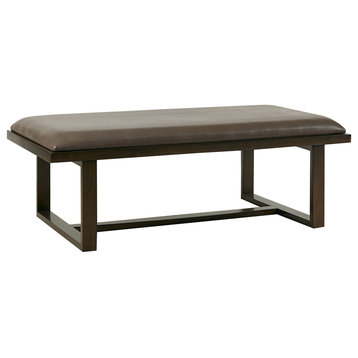 Madison Park Tracey Dark Coffee Faux Leather Wood Accent Bench, Brown