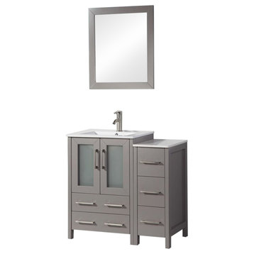Brescia 36" Single Bathroom Vanity in Gray with Ceramic Top with Mirror