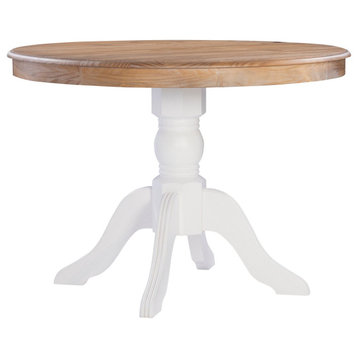 Farmhouse Dining Table, Pedestal Base With Round Shaped Top, Natural & White