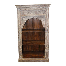 Consigned Antique Mediterranean Rustic White Arched Bookcase Vintage Storage