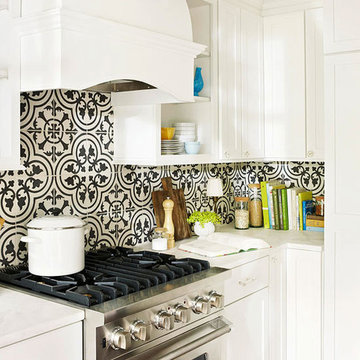 Black and White Cluny Cement Tile For A French-Inspired Kitchen