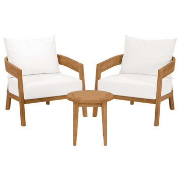 Lounge Chair Table Set, White Natural, Teak Wood, Modern, Outdoor Hospitality