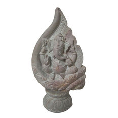 Mogul Interior - Consigned Lord Ganesha In Conch Shell Stone Statue - Decorative Objects And Figurines