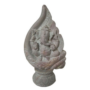 Mogul Interior - Consigned Lord Ganesha In Conch Shell Stone Statue - Decorative Objects And Figurines