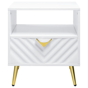 ACME Gaines End Table, White High Gloss Finish
