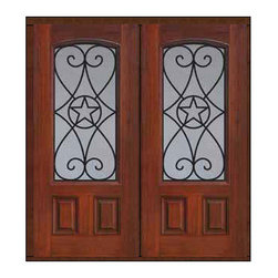 Prehung Double Door 80 Fiberglass Austin Texas Star Arch Lite - Front Doors