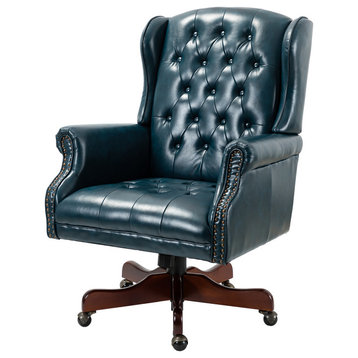 Executive Swivel Office Task Chair With Tufted Back, Turquoise