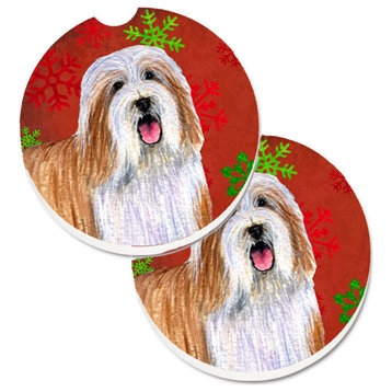 Carolines Treasures Lh9330carc Bearded Collie Red And Green Snowflakes Holiday
