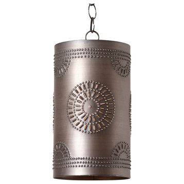 Irvins Country Tinware Rustic Cylinder Pendant in Kettle Black Tin