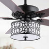 Paolo 52" 3-Light Farmhouse Shade LED Ceiling Fan With Remote, Black/White