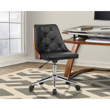 Diamond Chrome Mid-Century Office Chair With Walnut Veneer Back, Black