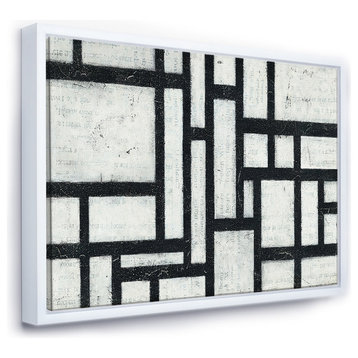 Designart Black White Labyrinth Geometric Framed Wall Art, White, 46x36