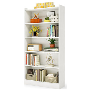 72" Tall Bookcase, 6-Tier White Bookshelf
