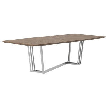 Modrest Gilroy Modern Walnut and Stainless Steel Dining Table