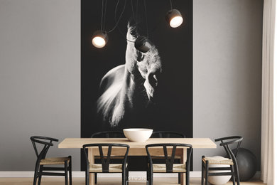 Mid-sized trendy porcelain tile dining room photo in San Francisco with gray walls