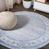 Modern Persian Moroccan Gray/Blue 5' Round Area Rug