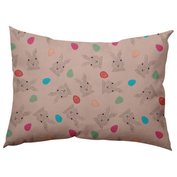 Bunnies and Eggs Easter Decorative Lumbar Pillow, Sunwashed Red, 14x20"