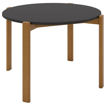 Mid-Century Modern Gales Round 46.54 Dining Table With Solid Wood Legs, Matte Black