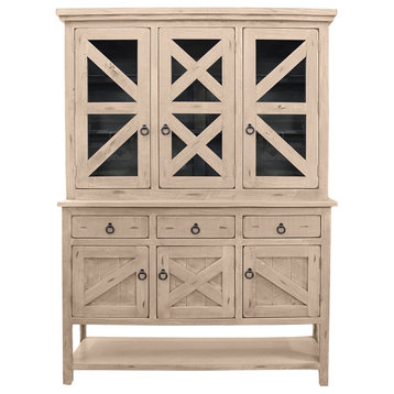 Rustic Extra Wide Dining Hutch and Buffet, European Ivory