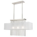 Livex Lighting - Contemporary Brushed Nickel Linear Chandelier - The Bella Vista collection features a hand crafted translucent shade over a brushed nickel finish and clear crystal strands cascading in a waterfall effect to convey the glitz and glamour from an iconic time that is making a modern comeback.