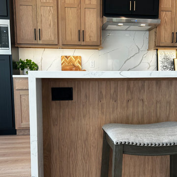 White Oak and Black Split Foyer Modern Kitchen