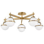 Hinkley Lighting - Hollis Extra Large Semi-Flush Mount in Heritage Brass - The distinctive vintage globe design of Hollis invokes a mid-century mood; yet its clean lines and sophisticated silhouette provide versatility for a variety of decors. The extra-large semi flush provides superior lighting for rooms with lower ceilings. Etched opal glass globes shine against a Heritage Brass or a Black finish.