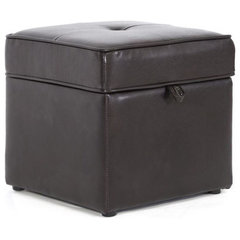 Pemberly Row Faux Leather Cube Storage Ottoman in Dark Brown