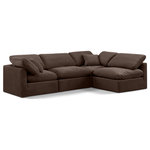 Meridian Furniture - Indulge Upholstered Modular L-Shaped Sectional, Brown, 4-Piece: 2 Armless Chair, 2 Corner Chair, Down Stuffed Velvet - Experience ultimate comfort and style with our brown velvet Indulge Sectional. The luxurious velvet will elevate the aesthetic of any room. This sofa provides ample space for you to relax while its modular build offers the option of unlimited configurations. Whether you're looking to add a stylish element to your living room or a comfortable seating option to your bedroom, this sofa is the perfect choice.