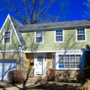 DURING PHOTO #1 - Heathered Moss Exterior, Wilmette, IL James Hardie Siding Remo