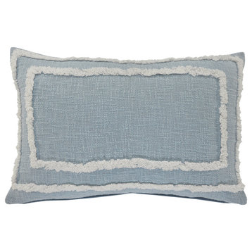 Modern Tufted Sky Blue Throw Pillow, 16" X 24"