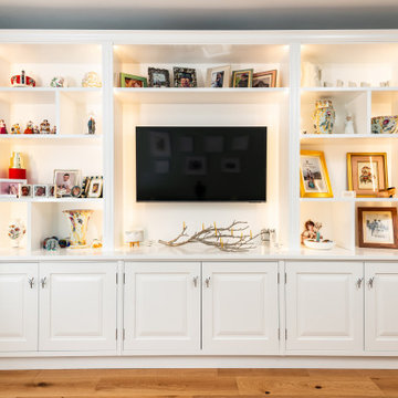 Media wall with raised and fielded panel doors