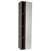 Fresca Black Bathroom Linen Side Cabinet With 4 Cubby Holes And Mirror, Gray Oak