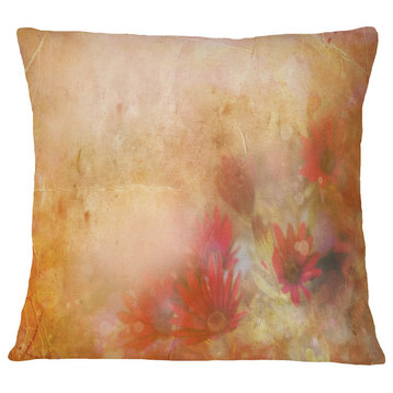 Red And Pink Flowers On Brown Floral Throw Pillow, 18"x18"