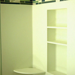 Seamless Corian Glacier White Shampoo Box in Shower with Tile Inlay - Showerheads And Body Sprays