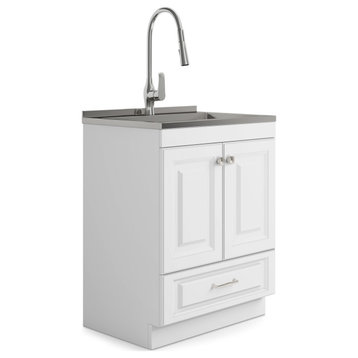 Lawrence 28" Laundry Cabinet With Faucet and Stainless Steel Sink, White
