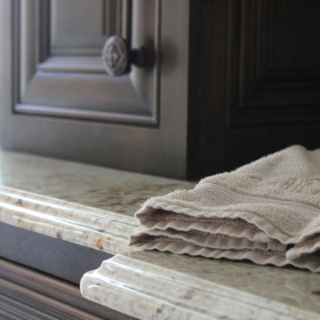 Ashland Master Bath, French Ogee Edge, Colonial Gold Granite Countertops